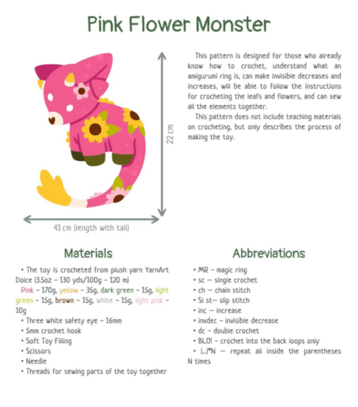 Pink Floral Monster – Amigurumi Crochet Pattern (PDF) - Image 8