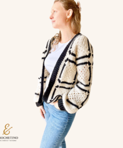 Granny Square Cardigan Pattern – The Chess Cardigan, Easy Crochet Sweater (PDF), Sizes S–2XL, Two-Tone Geometric Design